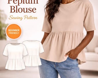 Peplum Blouse Sewing Pattern | Peplum Top Pattern | Women Blouse Sewing | DIY Fashion Pattern | Digital PDF Pattern