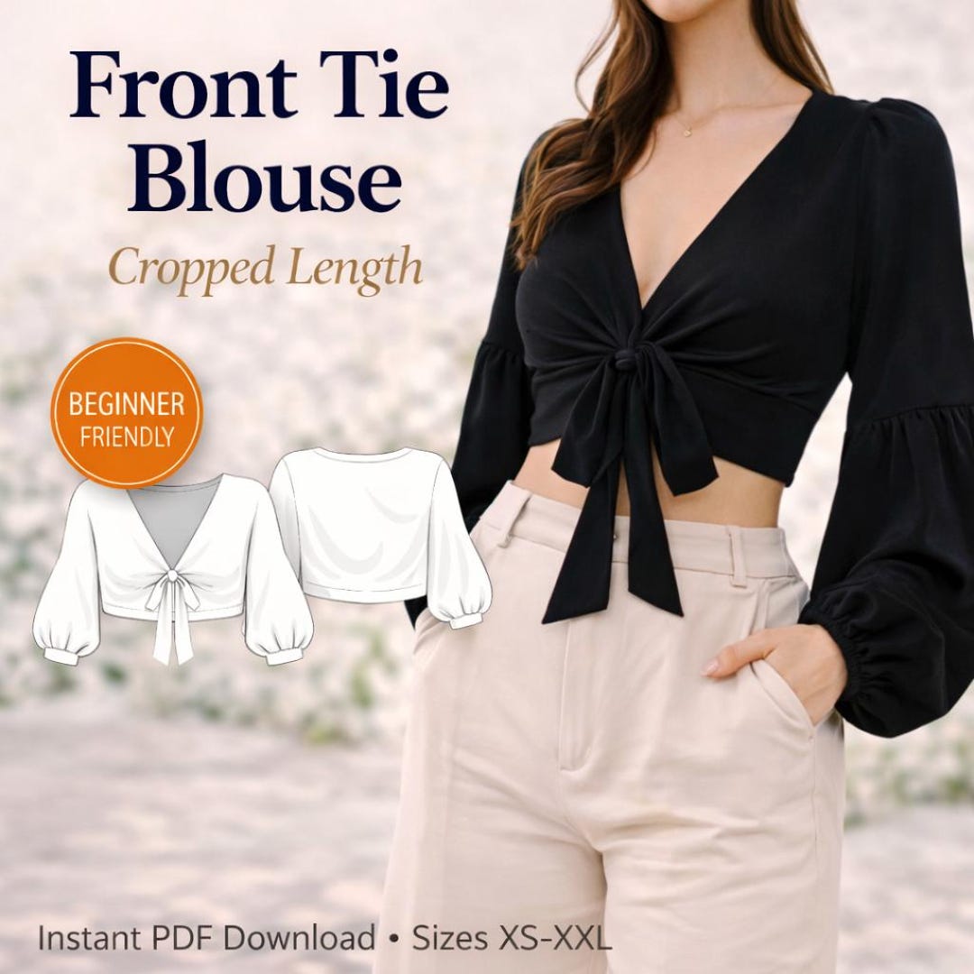 Front Tie Cropped Blouse Sewing Pattern | Beginner Friendly Crop Top ...