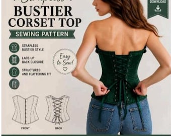 Strapless Bustier Corset Top Sewing Pattern PDF, Lace Up Boned Corset Template, Gothic Renaissance Top