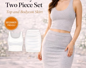 Jersey Two Piece Set Sewing Pattern | Top and Bodycon Skirt (PDF Download)
