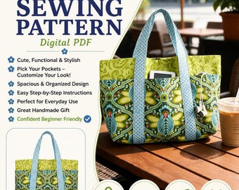 Pick a Pocket Purse Sewing Pattern PDF, Quilted Pocket Tote Bag Pattern, Lined Shoulder Bag Tutorial, DIY Fabric Handbag