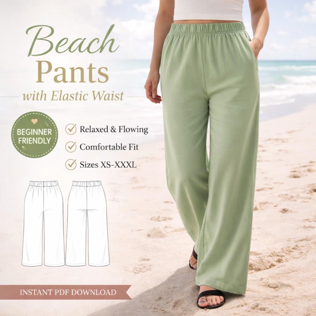 Wide Leg Pull on Pants Sewing Pattern | Elastic Waist Pants Pattern ...