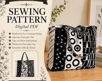 Back & Forth Reversible Tote Bag Sewing Pattern PDF, Quilted Shoulder Tote, Tie Closure Purse Tutorial, DIY Fabric Bag