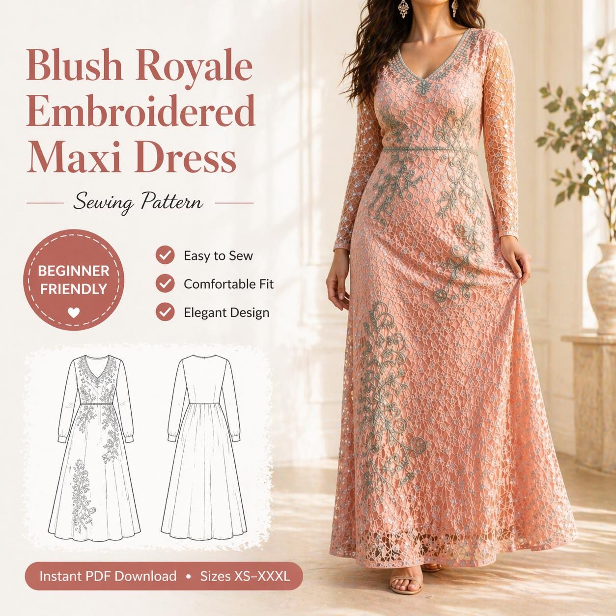 smart elegant dress code definition A-Line Embroidered Lace Evening Gown with V-Back & Train main image 1