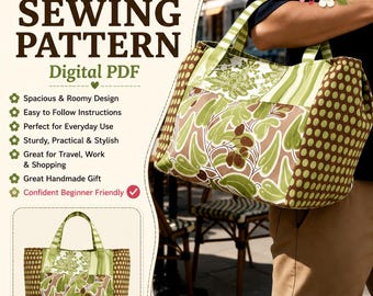 Large Patchwork Bag Sewing Pattern PDF, Quilted Shoulder Tote Pattern, Roomy Fabric Handbag Tutorial, DIY Travel Bag