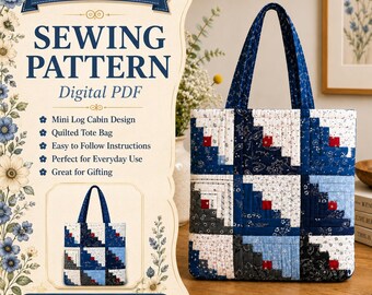 Mini Log Cabin Bag Sewing Pattern PDF, Quilted Patchwork Handbag Pattern, Scrap Fabric Tote, DIY Bag Tutorial, Instant Download