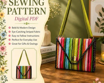 Striking Stripes Purse Sewing Pattern PDF, Quilted Crossbody Bag Pattern, Flap Shoulder Purse, DIY Handbag Tutorial