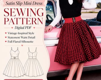 Vintage Circle Skirt Sewing Pattern PDF,  Houndstooth Full Skirt, Rockabilly Pinup Pattern Download