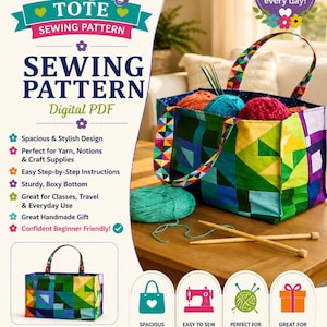 Patrón de costura en PDF para bolso de tela artesanal, patrón para bolso de patchwork, bolso de tela de punto y ganchillo, tutorial para bolso de mercado acolchado.