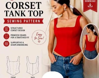 Structured Corset Tank Top Sewing Pattern PDF, Square Neck Bustier Crop Top Pattern, Fitted Tank Top Instant Download