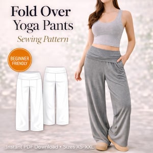 Fold Over Yoga Pants Sewing Pattern | High Waist Flare Leggings (PDF Download)