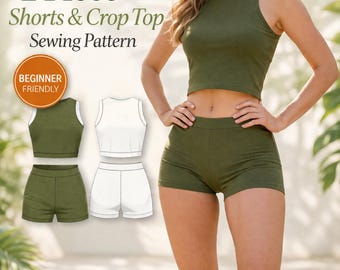 2 Piece Shorts and Crop Top Sewing Pattern | Summer Outfit (PDF Download)