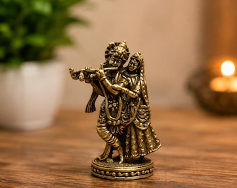 Mini Brass Radha Krishna Idol – Handcrafted Hindu God Murti (1.5 Inch)