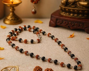 Mala de Rudraksha Karungali / Collar Japam de protección espiritual para la positividad y la sanación energética