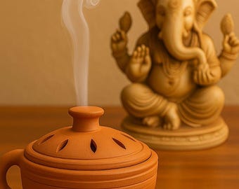 Support pour cercles en argile - Brûleur sambani bengali avec couvercle, diffuseur d'encens traditionnel Puja