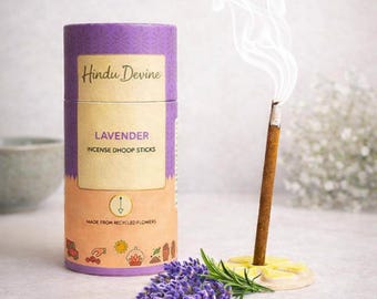 Varitas de incienso de lavanda hindú sin bambú / Incienso natural, soporte de cerámica (40 varitas)