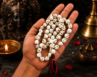 Powerful 12MM Mund Mala for Kali Sadhana & Spiritual Practice Skull