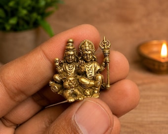Mini Brass Shiv Parvati Idol with Nandi – Handcrafted Hindu Murti (Approx. 1 Inch)