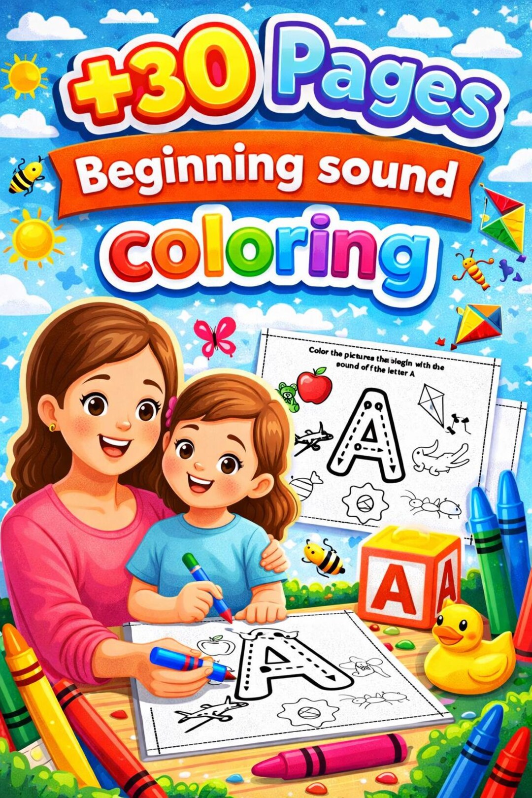 Beginning Sounds Coloring Worksheets +30 Pages | Alphabet Letter Sound ...