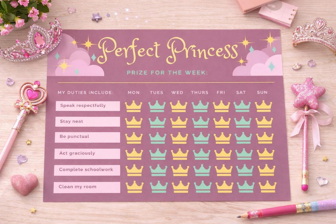 Princess Chore Chart.pdf Princess Chore Chart | Kids Weekly Responsibility Tracker (instant ...