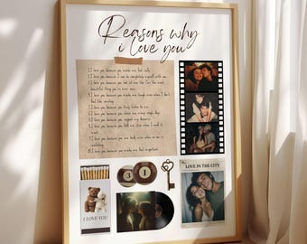 Reasons I Love You Poster – Personalized Couple Photo Wall Art – Editable Canva Template – 4 Poster Sizes