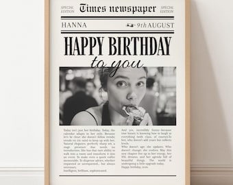 Birthday Newspaper Poster Template – Editable Custom Newspaper Front Page – Personalized Birthday Gift – Canva Digital Download – 4 Sizes