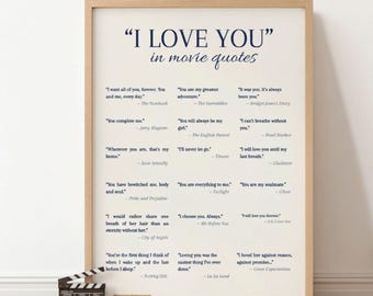 Romantic Movie Quotes Poster – Iconic “I Love You” Film Quotes Wall Art