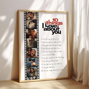 Póster "10 cosas que amo de ti" – Plantilla personalizada para fotos de pareja – Póster editable con lista de amor – Descarga en Canva – 4 tamaños