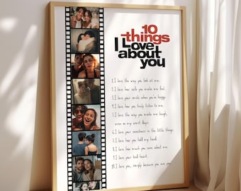 10 Things I Love About You Poster – Personalized Couple Photo Template – Editable Love List Poster – Canva Download – 4 Sizes