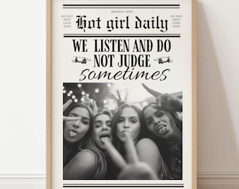 Hot Girl Daily Newspaper Poster – Custom Birthday Newspaper Template – Editable Girl Poster – Canva Digital Download – 4 Sizes
