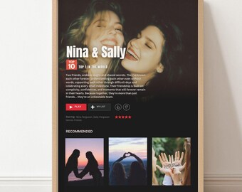 BFF Movie Poster Template – Custom Friendship Film Poster – Editable Photo Bestie Gift – Streaming Style Canva Template – 4 Sizes