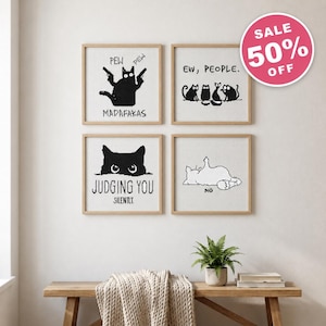 Funny Black Cat Cross Stitch Pattern Bundle | Sassy Meme PDF | Beginner 2-Color (Digital Download)