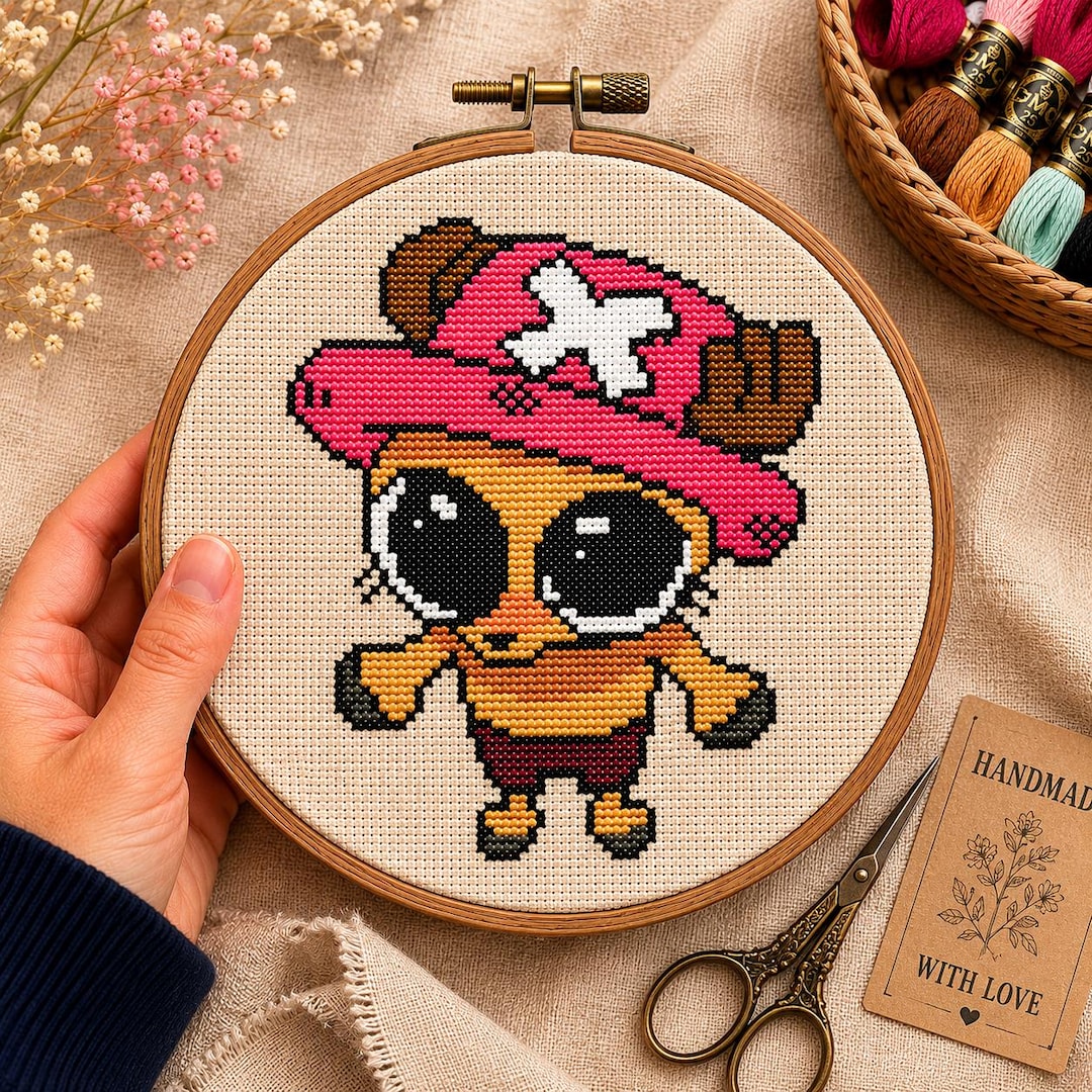 One Piece Chopper Cross Stitch Pattern, Kawaii Anime Embroidery Design ...