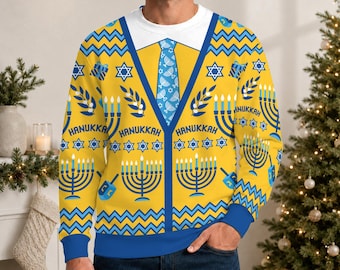 Hanukkah Christmas Sweatshirt,Fake Ugly Christmas Sweater for Men Women Youth,Funny Holiday Party Sweater,Jewish Xmas Festival Pullover Gift