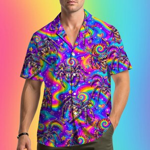 Psychedelic Spider Hawaiian Shirt for Men Women, Rainbow Tie Dye Jumping Spider Button Down Shirt, Cute Bug Wear, Spider Lover Gift