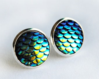 Dark Blue Mermaid Earrings - Mermaid Jewelry - Scale Earrings - Boho Chic - Handmade - Mermaid Vibes - Dragon Jewelry