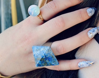 BACKORDER -- Lapis Lazuli Pyramid Ring - Crystal Pyramid - Statement Ring - Healing Stone - Crystal Jewelry