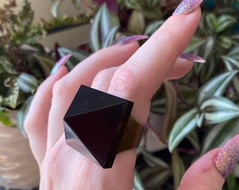 Black Tourmaline Pyramid Ring - Statement Ring -- Protection Stone -- Handmade