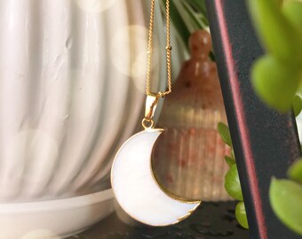 Gold Moonchild Necklace -- Shell Pendant -- Gold Chain -- Moon Jewelry