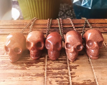 Goldstone Skull Necklace -- Crystal Skull -- Crystal Jewelry -- Skull Jewelry