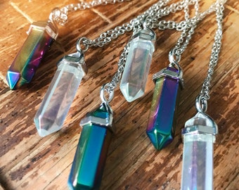 Aura Quartz Pendulums -- Crystal Jewelry -- Minimalist Necklace