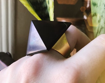 Black & Gold Tourmaline Pyramid Ring -- Crystal Jewelry -- Statement Ring