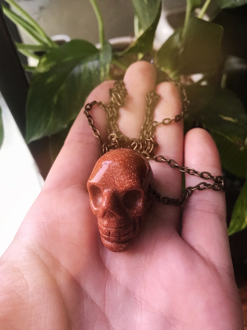 Goldstone Skull Necklace Crystal Skull Crystal Jewelry Skull Jewelry image 5