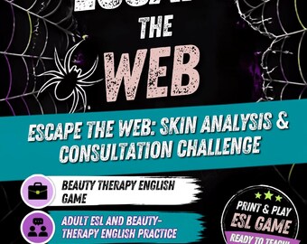 Escape the Web Hautanalyse-Spiel (Englisch als Fremdsprache) | Schönheitstherapie (Englisch) | 60 druckbare Karten | Englisch-Sprechspiel für Erwachsene