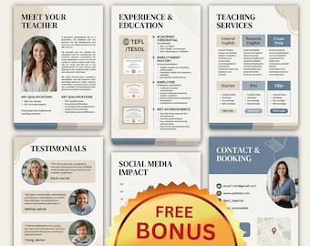 ESL Teacher Media Kit Canva Template | TEFL Tutor Portfolio | Teacher Media Pack | Educational Influencer Kit | Editable Canva Media Kit