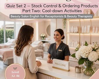 Beauty Business English Quick Quiz #2 – Stock Control & Ordering | ESL Worksheet Pack | A2-B1 Adult Learners | Printable | No Prep