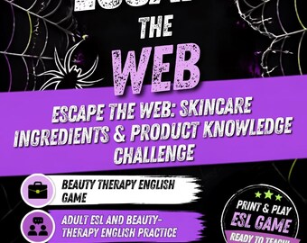 Escape the Web Hautpflege-ESL-Spiel | 60 englische Beauty-Therapie-Karten | Englisch-Sprach- und Vokabelübung für Erwachsene (PDF zum Ausdrucken)