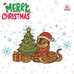 Weihnachtliches Schlangen-Stickmuster, niedlicher Königspython mit Weihnachtsmannmütze, Stickdatei, Weihnachtsgeschenk für Reptilienliebhaber, PES, DST, JEF, 3 Größen