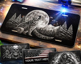 カスタムレーザー刻印入りブラックアルミニウム製ナンバープレート – パーソナライズされた車のフロントプレート