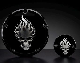 Custom Harley Derby en/of distributiedeksel, lasergegraveerd billet-aluminium, M8-montage